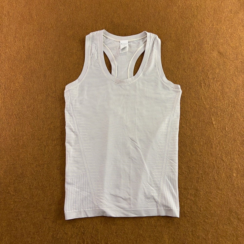 Athleta Womens Small White Striped Racerback Athletic Tank Top New